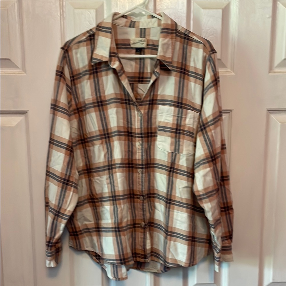 Universal Thread Tan and Cream Plaid Shirt